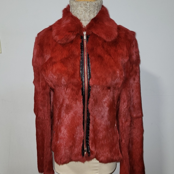 Bomb Boogie red dyed Rabbit fur coat - Picture 2 of 7